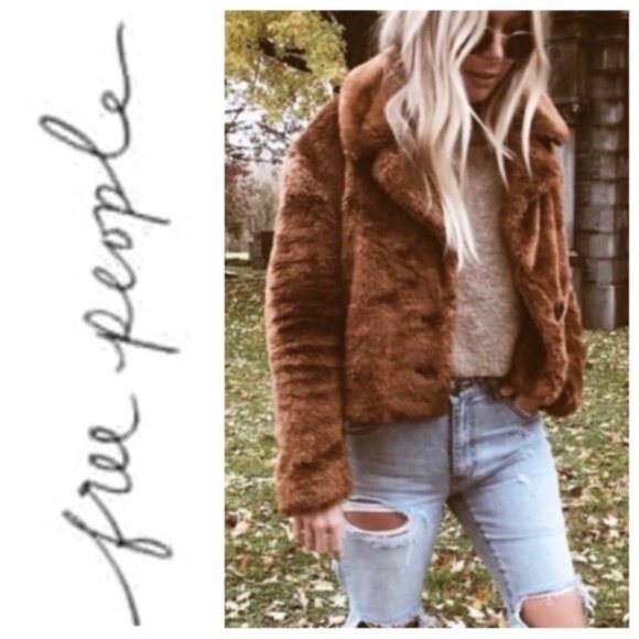 Free People Brown Faux Fur Cropped Teddy Jacket. - Picture 5 of 6